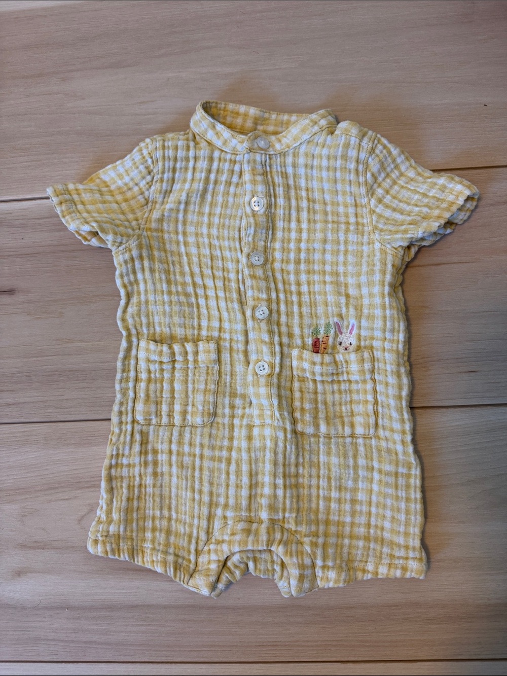 Old Navy Yellow and White Gingham Baby Romper